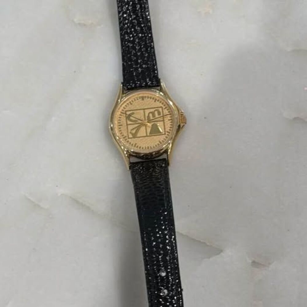 Vintage ABelle Women's Gold-Tone Watch | Black Leather Strap